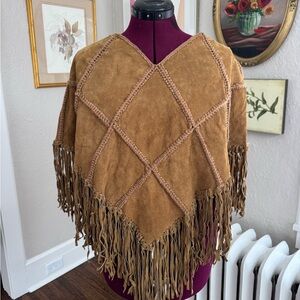 Wilson Brown Suede Leather Fringe Shawl with Diamond Pattern 🤠